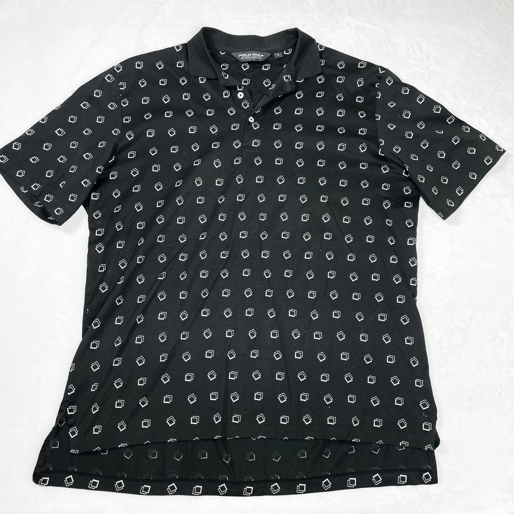 Polo Golf Ralph Lauren Pima Cotton Men L Black Good Geometric Square Polo Shirt